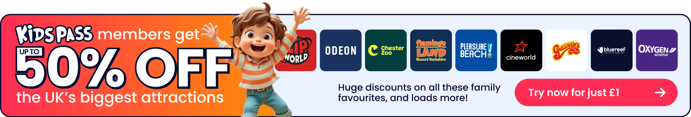 Discounts on Family days out - £1 Trial then £3.99 per month