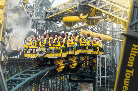 Group of people enjoying the rollercoaster The Smiler at Alton Towers
