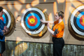 Arrows on target at Bear Grylls Adventure archery