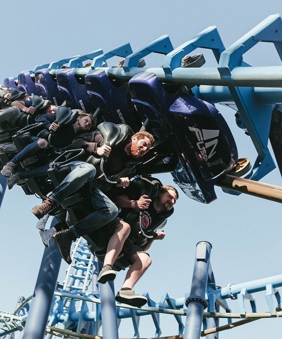 people riding infusion rollercoaster at Blackpool pleasure beach
