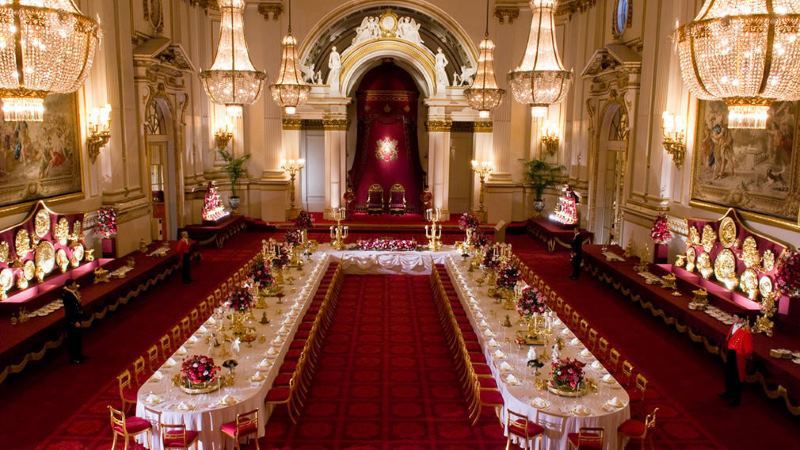 Inside the ballroom at Buckingham Palace