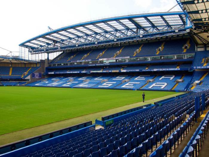 Chelsea FC Stadium grounds and seats on cloudy day