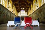 Blue and red chairs in Great Hall at Hampton Court Palace