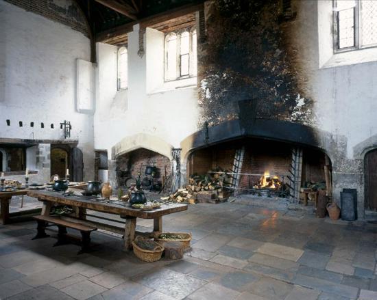 Kitchen with fire lit at Hampton Court Palace