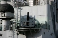 Close up of grey metal exterior of HMS Belfast