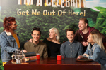 Group of people pose with Ant and Dec wax works in I'm a Celebrity Madame Tussauds Blackpool