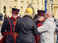 Guards conversing with guests at the Tower of London