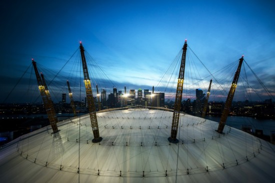 View of roof The O2 arena at twilight