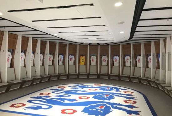 inside of changing rooms at Wembley stadium