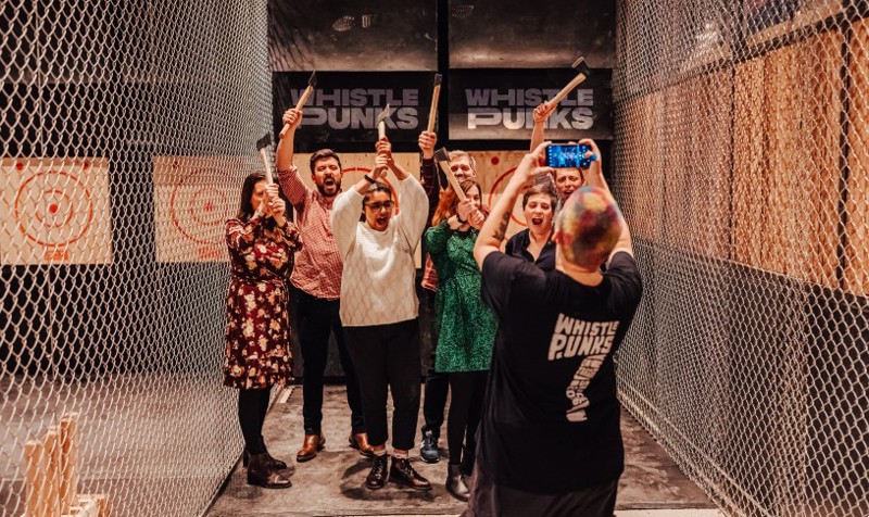 Group of people cheering at Whistle Punks Urban Axe Throwing London